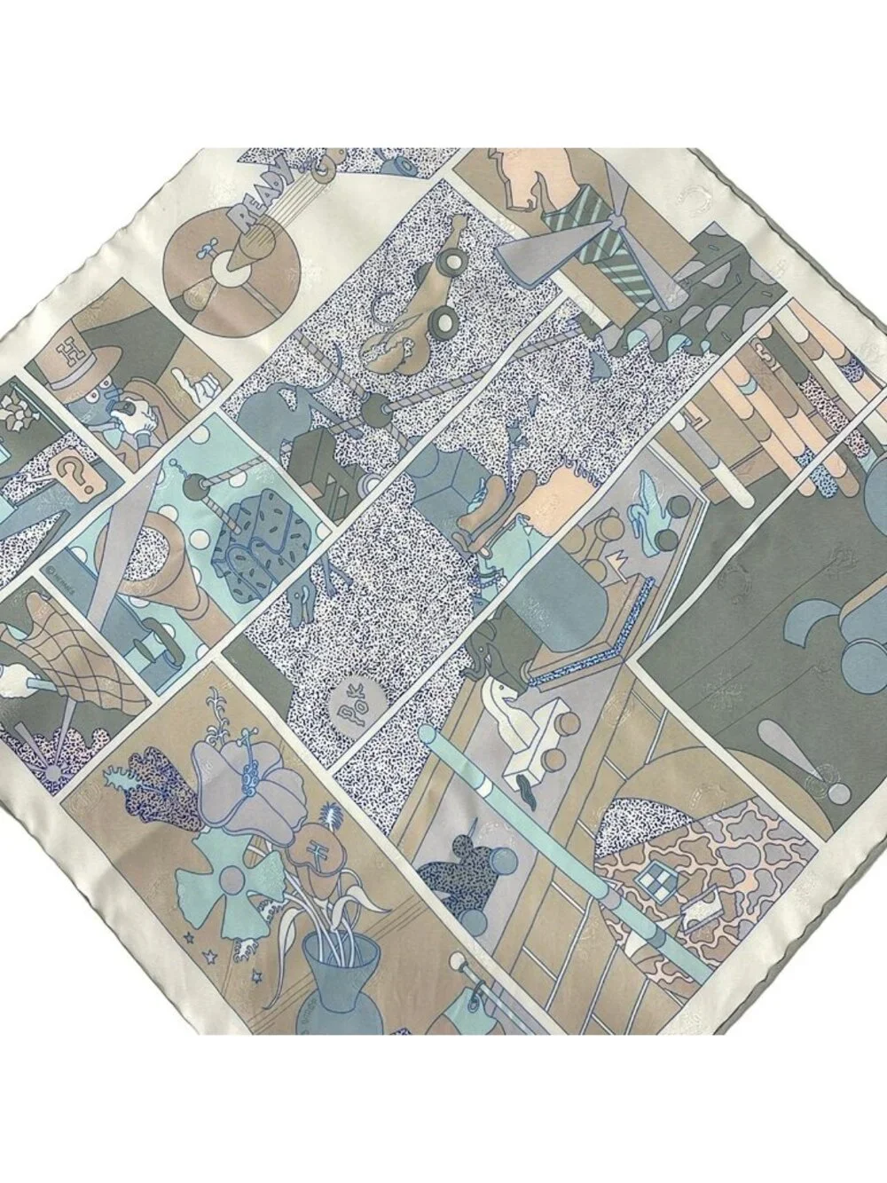 Hermes Scarf Petit Carrecarre 45 Gavroche Ivory Navy Multi Readygo!